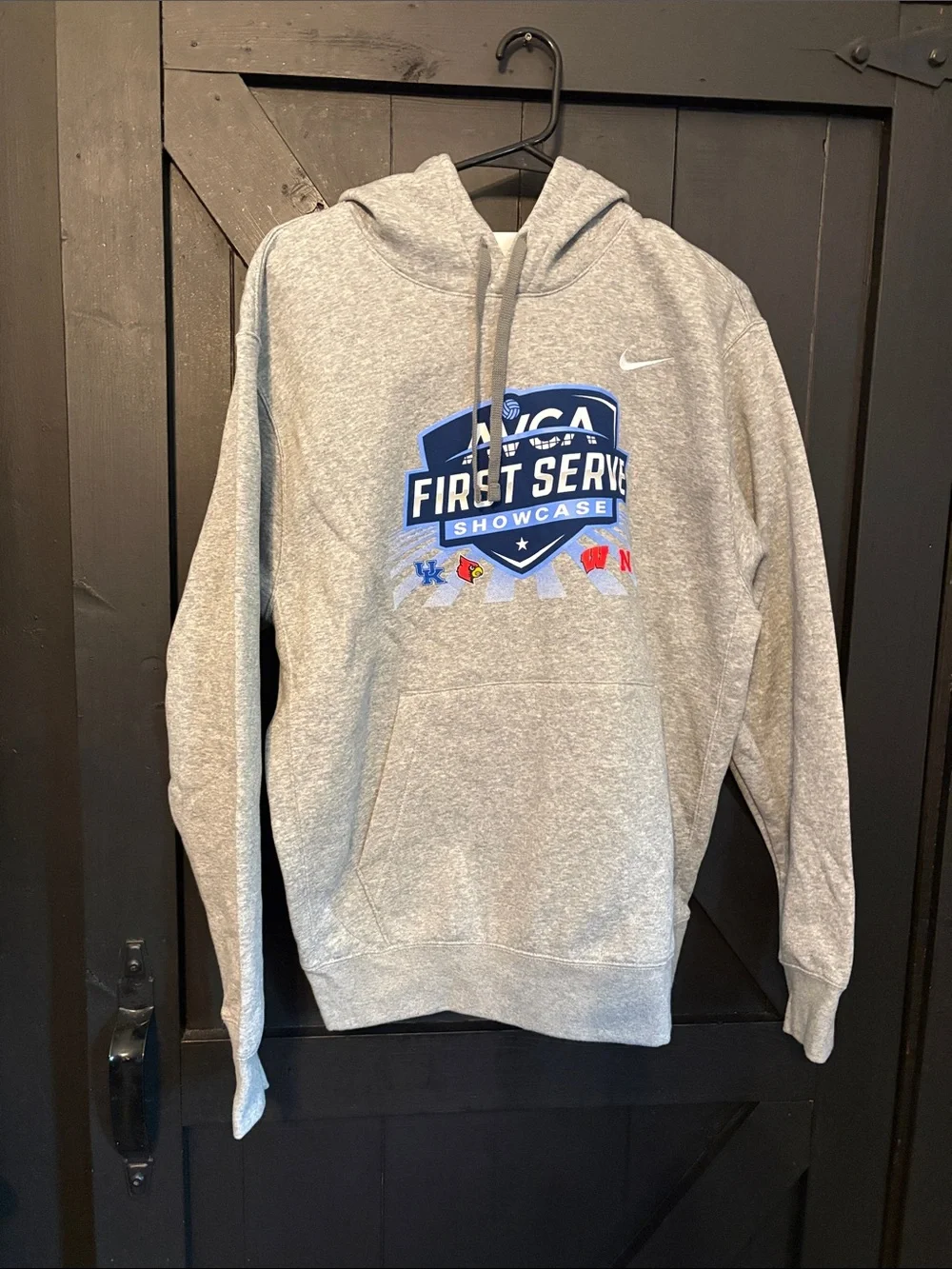 Nike Gray Pullover Hoodie with Blue First Serve Graphic